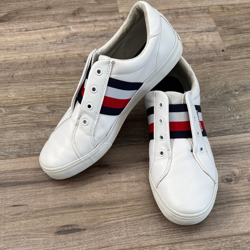 Tommy Hilfiger Women’s White Sneakers with Red and Blue Stripes